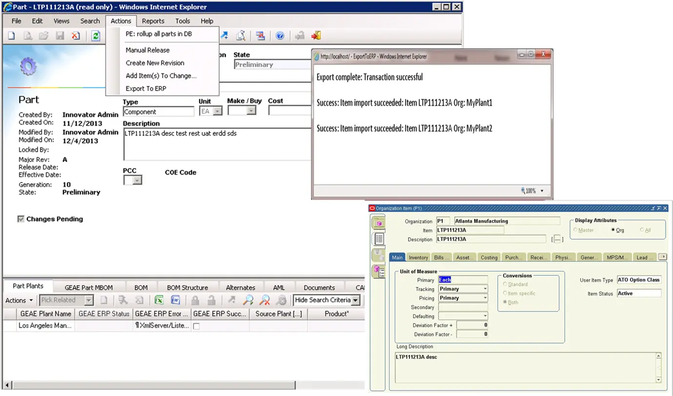 Aras Oracle Connector screen